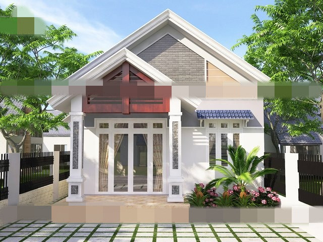 Mẫu nhà cấp 4 mái thái 3 phòng ngủ, phòng khách, phòng thờ, khu giặt phơi và 1 nhà vệ sinh chung. Ảnh: Vinahouse.