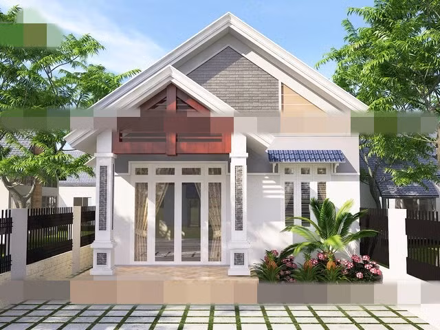 Mẫu nhà cấp 4 mái thái 3 phòng ngủ, phòng khách, phòng thờ, khu giặt phơi và 1 nhà vệ sinh chung. Ảnh: Vinahouse.