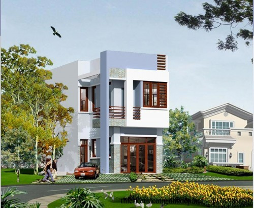 Do lợp mái tôn nên nhà 2 tầng thiết kế thêm trần thạch cao phía dướichống nóng và chống ồn. Ảnh: Thietkethicongnhadep.