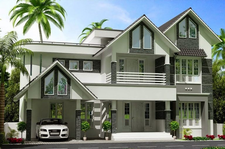 Nhà mái thái phong cách hiện đại có gara ô tô. Ảnh: Kientrucsuvietnam.