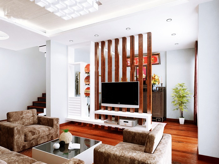  Vách ngăn gỗ như một hệ lam tạo nét thẩm mỹ ngoại quan độc đáo. Ảnh: Thegioivatlieu.