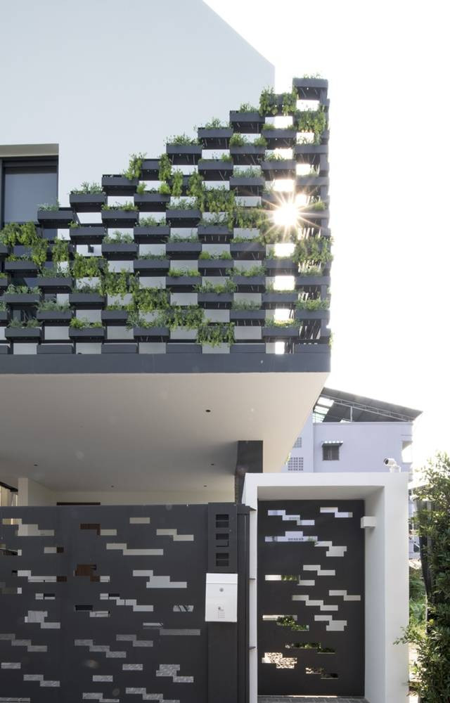 Các chậu cây làm giảm tốc độ gió dọc theo mặt tiền, giúp cho bức tường luôn mát mẻ.