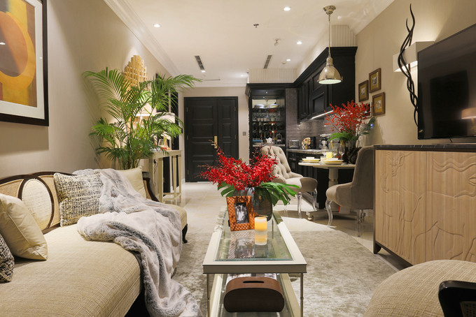 Phòng khách nhỏ nhưng tiện nghi.