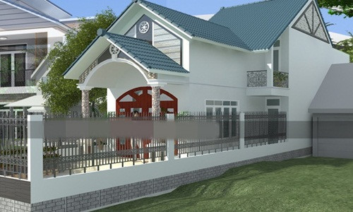 Nhà ống mái thái có sân đậu xe và tiểu cảnh. Ảnh: Maunhadep.