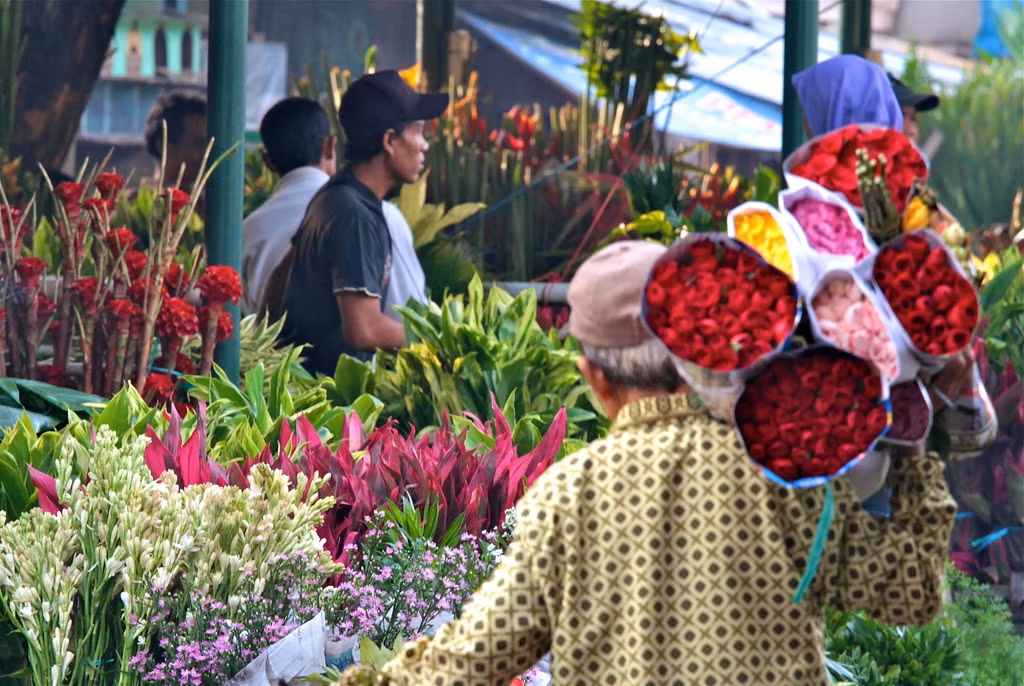 Chợ hoa Pasar Rawa Belong ở thủ đô Jakarta cũng là địa điểm thu hút nhiều du khách. Đây là trung tâm buôn bán các loại hoa và cây ở Jakarta. Ảnh: siswanto_p/ flickr.com.