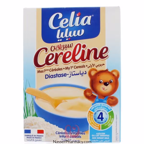 Celia Cereline Cereals Diastase 200g là bột ăn dặm của thương hiệu sữa Lactalis dành cho trẻ từ 4 tháng tuổi. Ảnh: Nasser Pharmacy.
