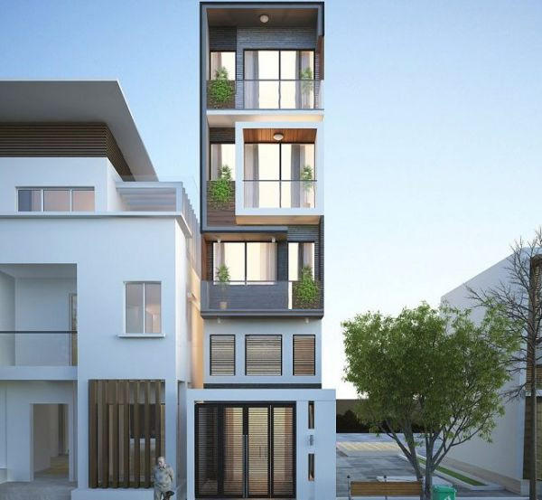 Ban công nhà phố được bố trí lệch tạo sự cân đối và vui mắt. Ảnh: Noithat9x.