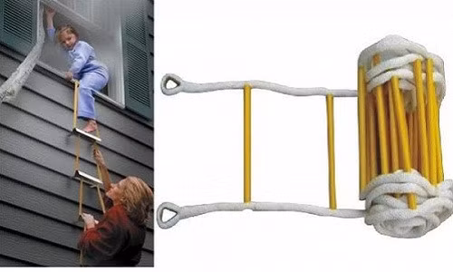 Trong trường hợp cháy chung cư mà không thể thoát ra ngoài bằng cửa chính hay cửa thoát hiểm thì cửa sổ và ban công là nơi giúp bạn thoát ra khỏi đám cháy. Vì vậy, một chiếc thang dây là vật dụng cần thiết. Ảnh: Thangday.