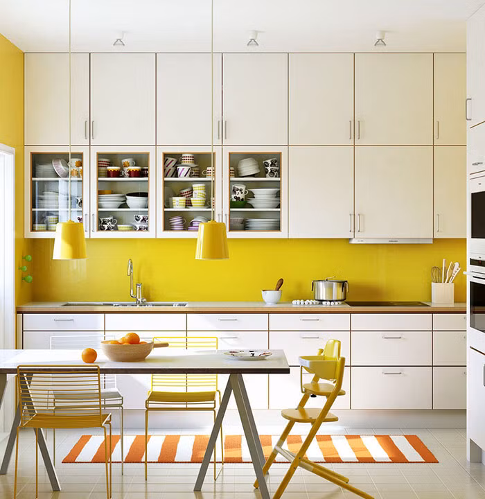  Thiết kế phòng bếp đẹp bắt mắt với những điểm nhấn vui tươi. Ảnh: Internet.