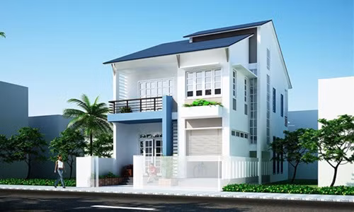 Màu xanh của mái thái giúp ngôi nhà trở nên nổi bật giữa phố. Ảnh: Nhadepsang.