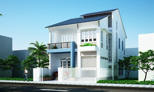 Màu xanh của mái thái giúp ngôi nhà trở nên nổi bật giữa phố. Ảnh: Nhadepsang.