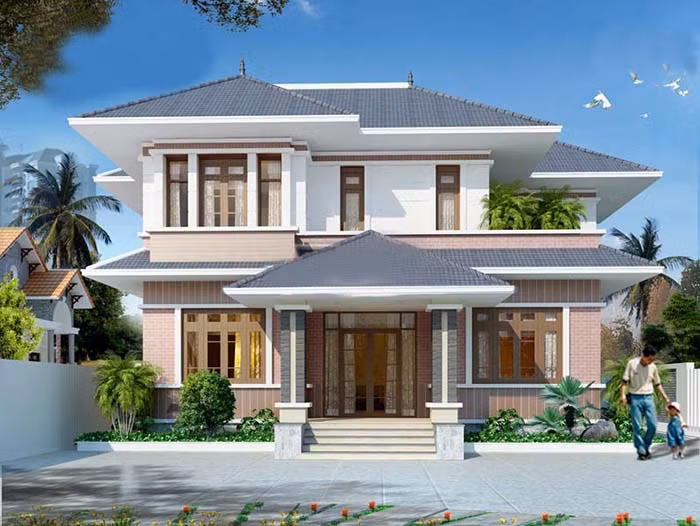 Nhà vuông 2 tầng mái thái đẹp miễn chê 2018. Ảnh: Ytuongnhadep.