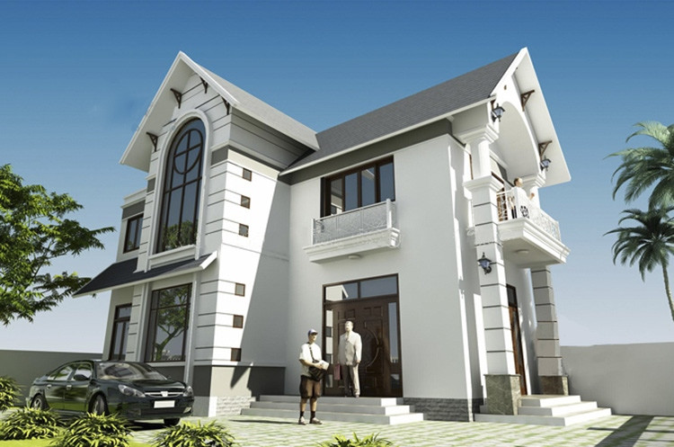 Nhà 2 tầng 2 mặt tiền đẹp hiện đại với gam màu trắng sáng khá bắt mắt. Ảnh: Ktshanoi.