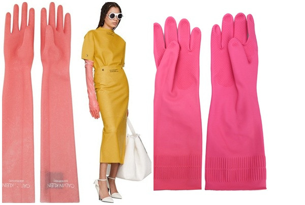 Đôi găng tay cao su dài của Calvin Klein 9 triệu đồng có dáng tương tự găng tay rửa bát. Ảnh: Printest.