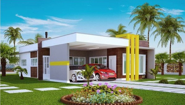 Biệt thự mái bằng thiết kế 2 đường nhỏ để dành cho xe ô tô đi vào và ở giữa để lại 1 khoảng đất trồng hoa. Ảnh: Vtkong.