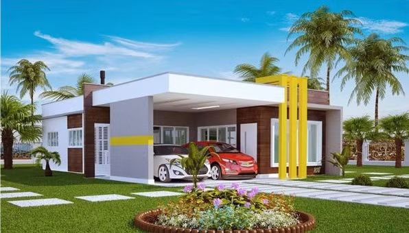 Biệt thự mái bằng thiết kế 2 đường nhỏ để dành cho xe ô tô đi vào và ở giữa để lại 1 khoảng đất trồng hoa. Ảnh: Vtkong.