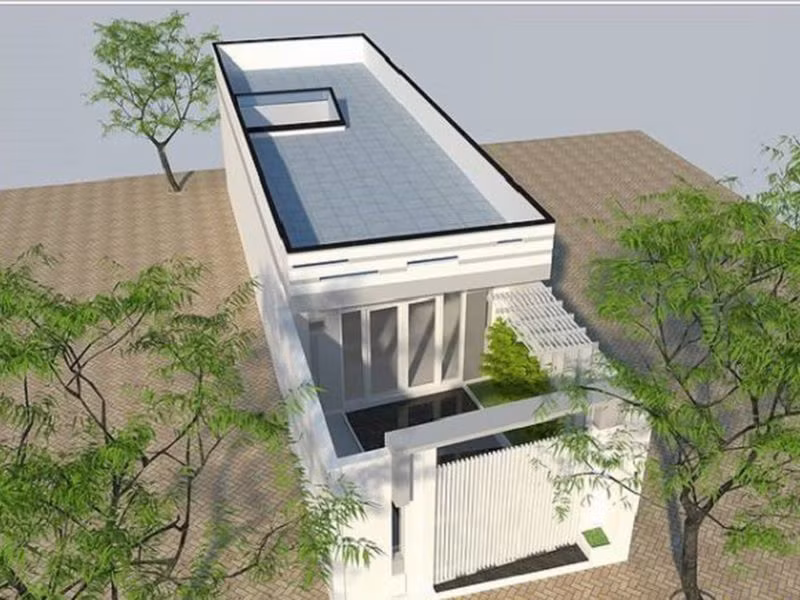 Nhà cấp 4 mái bằng giá rẻ dạng nhà ống hiện đại. Ảnh: Angcovat.