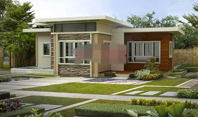 Mặt tiền ngôi nhà ấn tượng với vật liệu đá ốp và cửa sổ nhôm kính sang trọng. Ảnh: Angcovat.