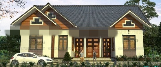 Biệt thự 1 tầng với mái ngói ghi xanh hiện đại. Thềm nhà 5 bậc ốp đá kim sa cao cấp. Ảnh: Kientrucvietas.