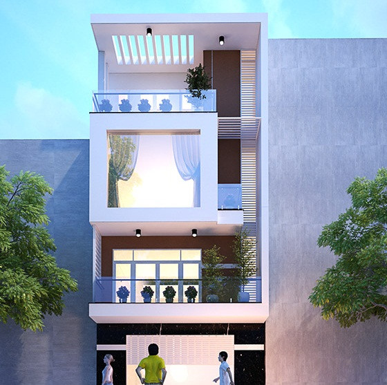 Việc phối hợp hài hòa những gam màu cơ bản mang đến một phong thái đĩnh đạc, lịch lãm và sang trọng cho mặt tiền nhà ống. Ảnh: Housevn.