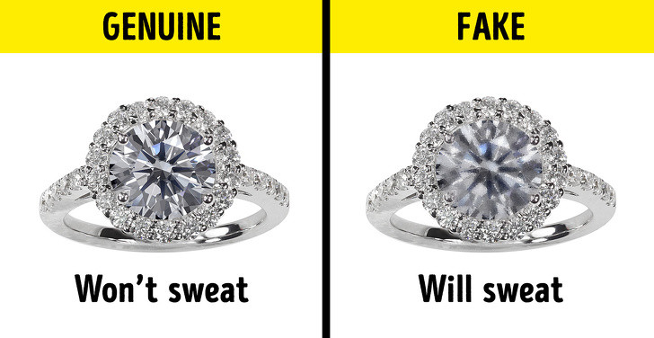 Một viên đá quý tự nhiên sẽ không bị mờ đi dù bạn thở hơi vào vì nó có độ dẫn nhiệt cao.