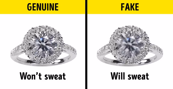 Một viên đá quý tự nhiên sẽ không bị mờ đi dù bạn thở hơi vào vì nó có độ dẫn nhiệt cao.