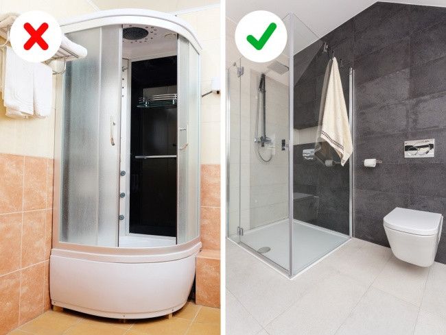 Ngày nay, buồng tắm như khoang kín không còn được ưa chuộng, tốt nhất là sử dụng vách thuỷ tinh.