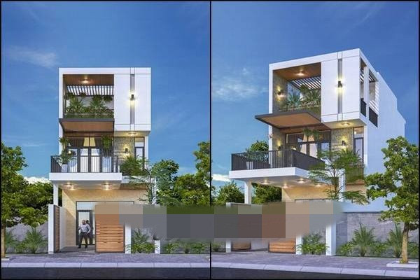 Nhà ống 3 tầng hiện đại 2018 có ban công và lam chắn đua ra ngoài với chi phí xây dựng trên 1 tỷ đồng. Ảnh: Thietkenhadepmoi.