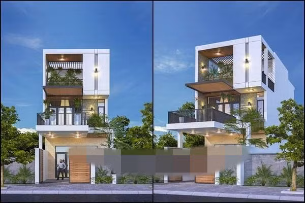 Nhà ống 3 tầng hiện đại 2018 có ban công và lam chắn đua ra ngoài với chi phí xây dựng trên 1 tỷ đồng. Ảnh: Thietkenhadepmoi.