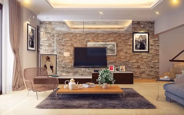 Tường đá tạo cảm giác mới mẻ, độc đáo.