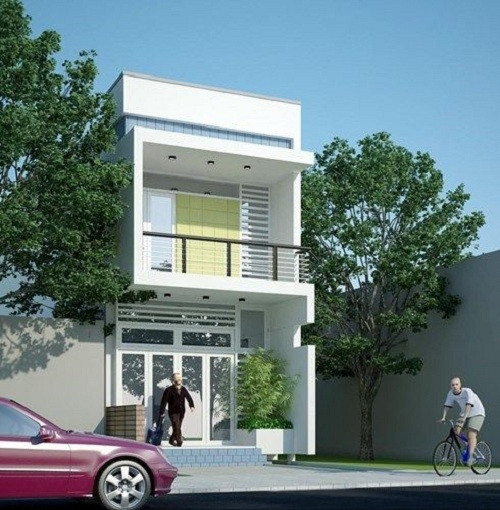 Với kiểu nhà ống 2 tầng hiện đại, bạn có thể thiết kế trên diện tích 30m2, sử dụng kính cửa sổ, lan can ban bằng sắt. Ảnh: Internet.