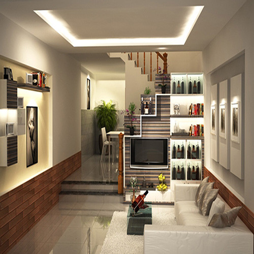 Kệ gỗ trang trí phòng khách vừa đơn giản lại đẹp và tiện nghi. Ảnh: Dbd.