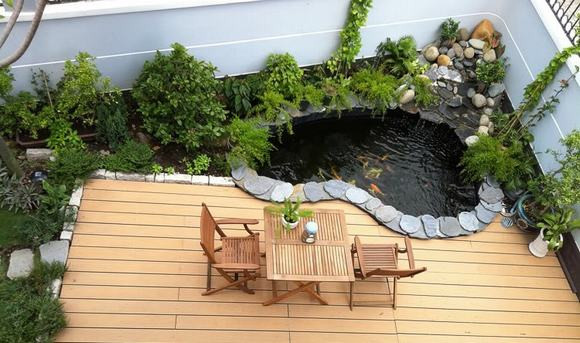  Hồ cái koi trên sân thượng độc đáo. Ảnh: Hocakoi.