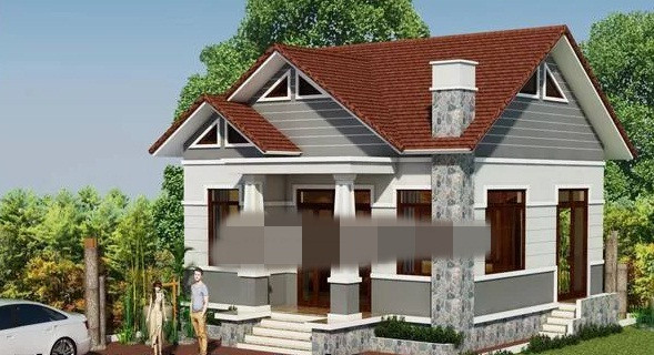 Nhà có tiền sảnh và xung quanh nhiều cửa sổ thông thoáng, lợp tôn giả thái tiết kiệm. Ảnh: Thietkenhadepmoi.