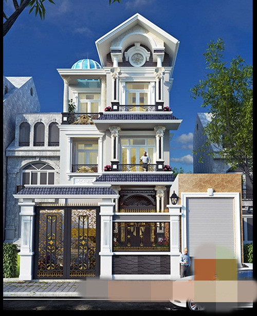 Biệt thự 3 tầng mái thái phong cách tân cổ điển Pháp. Ảnh: Maunhadepmoi.