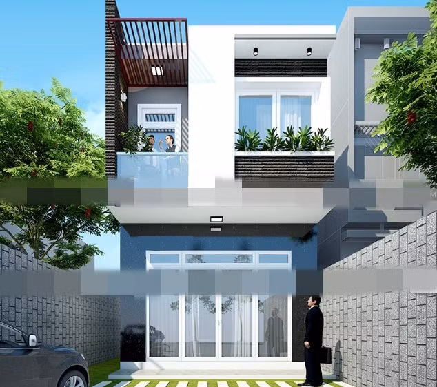 Hai gam màu đen trắng được sử dụng nhằm tạo nên hiệu ứng tương phản độc đáo ngoài mặt tiền. Ảnh: Xaydungnamlong.