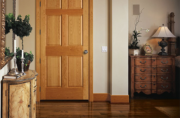 Cửa gỗ 1 cánh tay cầm tròn phù hợp cho căn phòng phong cách đồng quê.