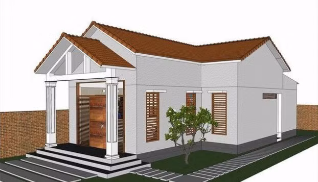 Không có sảnh đua ra phía trước nhưng ngôi nhà lại mở ra không gian rộng rãi, thoáng mát ở tiền sảnh. Ảnh: Vatlieuplus.