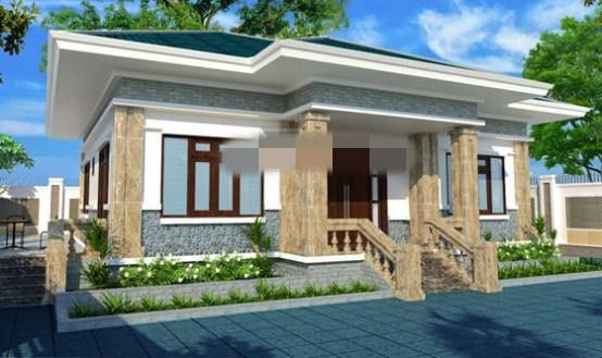 Nhà cấp 4 mái thái 3 phòng ngủ, kết hợp sân vườn tạo không gian hài hòa được các gia đình ở nông thôn ưa chuộng. Ảnh: Angcovat.