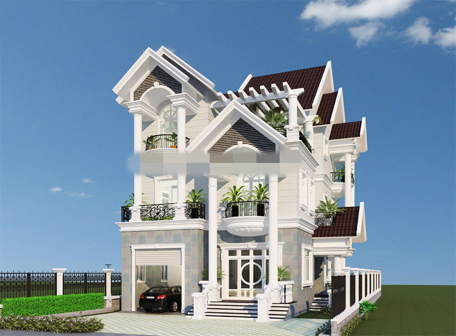 Biệt thự mái thái xây trên diện tích đất 200m2 đẹp và sang trọng. Ảnh: Kienanvinh.