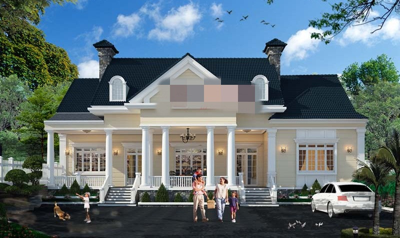 Các chi tiết phào chỉ, cột ở ngoại thất được thực hiện công phu mang vẻ đẹp của kiến trúc châu Âu cổ điển. Ảnh: Angcovat.