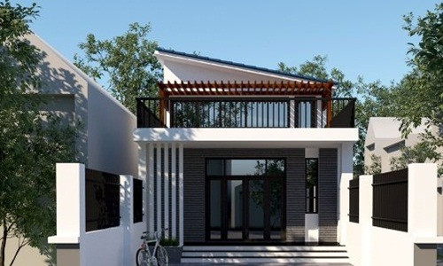 Nhà 1 tầng mái lệch có gác lửng thiết kế với 1 nhà vệ sinh chung, 1 phòng ngủ và 1 phòng thờ. Ảnh: Thietkethicongnhadep.