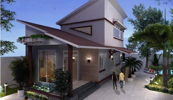 Nhà 1 trệt 1 lửng 2 phòng ngủ phong cách châu Âu phù hợp với gia đình trẻ có không gian sân vườn và hồ bơi thoáng rộng. Ảnh: Thietkenhadepmoi.