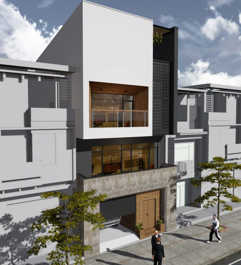 Mẫu nhà phố thiết kế nơi để xe đơn giản đồng thời là khoảng sân trống phía trước, phù hợp với diện tích nhỏ. Ảnh: Xaynhasaigon.