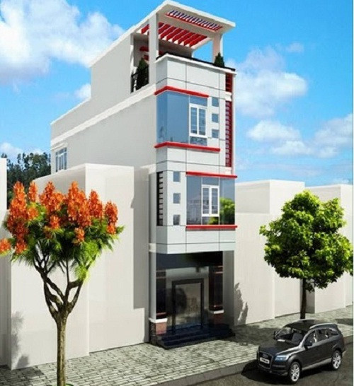 Bằng cách phối thêm sơn màu đỏ ở các chi tiết phụ một cách tinh tế, căn nhà trở nên nổi bật giữa khu phố. Ảnh: Thietkexaynha.