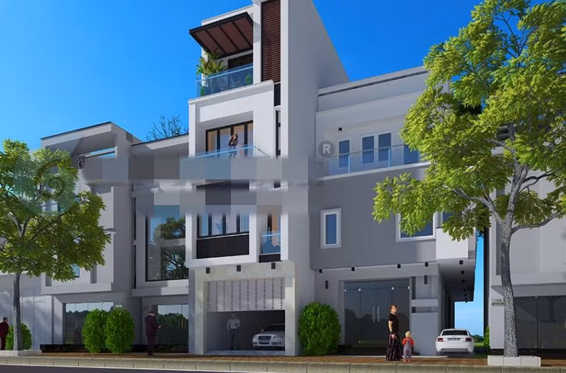 Nhà 4 tầng hiện đại khang trang với mặt tiền khác lạ hình khối khỏe khoắn cùng gam màu trắng thanh lịch. Ảnh: Viphouse.