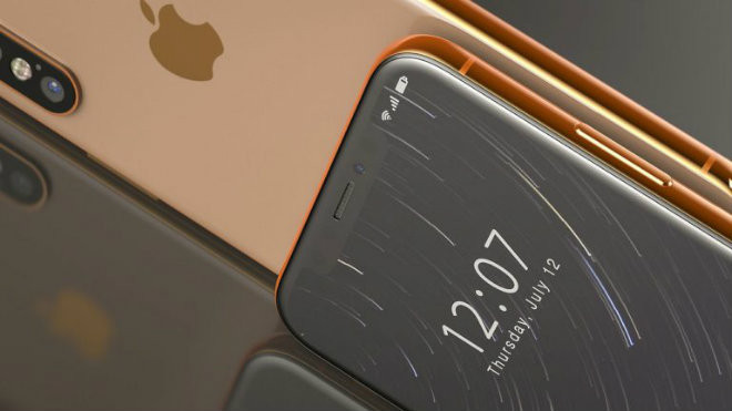 Bản concept iPhone Blush Gold có màu vàng pha chút màu beige. Nắp lưng sau không thực sự là màu vàng sáng. Mặt kính Platinum kiểu Xperia Z5. Đi kèm với đó là bộ tai nghe AirPods cũng có màu vàng Blush Gold.