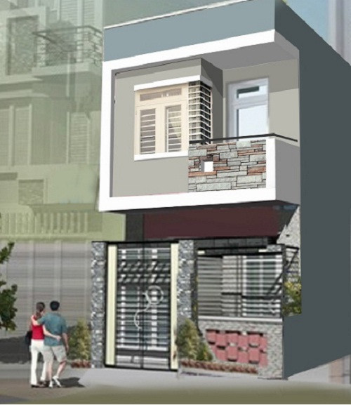 Nhà ống 2 tầng đơn giản có sân trước để xe và trồng cây. Ảnh: Internet.