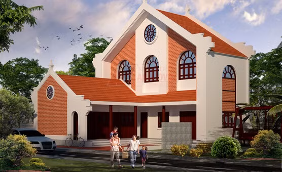 Mẫu biệt thự kết hợp không gian sinh hoạt và nhà thờ thích hợp ở nông thôn. Ảnh: Angcovat.