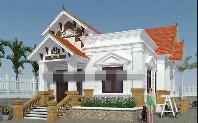 Biệt thự mái thái được thiết kế theo phong cách bán cổ điển, phù hợp với khu vực nông thôn có điều kiện khí hậu nhiệt đới ở Việt Nam. Ảnh: Thietkenhadepmoi.